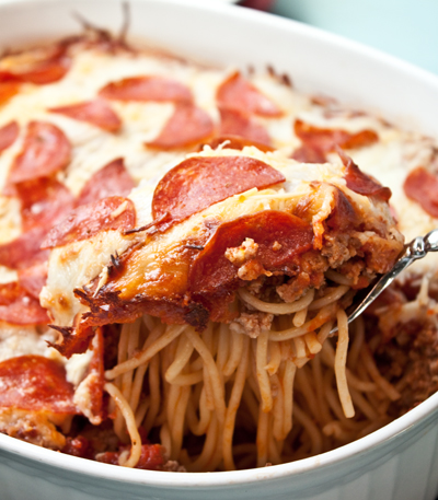 Pepperoni Pizza Spaghetti Casserole