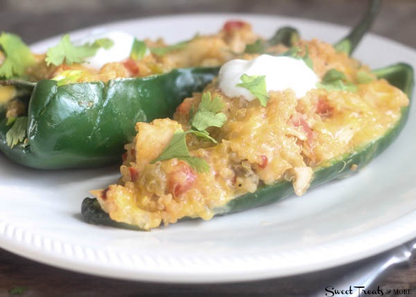 Cheesy Chicken & Quinoa Stuffed Poblano Peppers