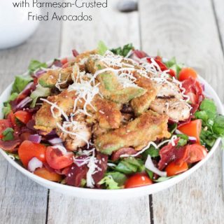 Chicken BLT Salad with Parmesan Crusted Fried Avocados
