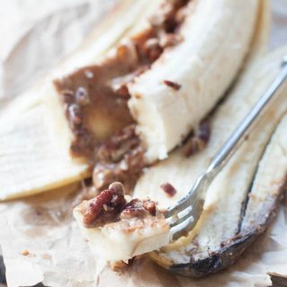 Oven Baked Cinnamon-Pecan Almond Butter Banana Boats