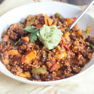 Beef and Quinoa Bell Pepper Enchilada Skillet