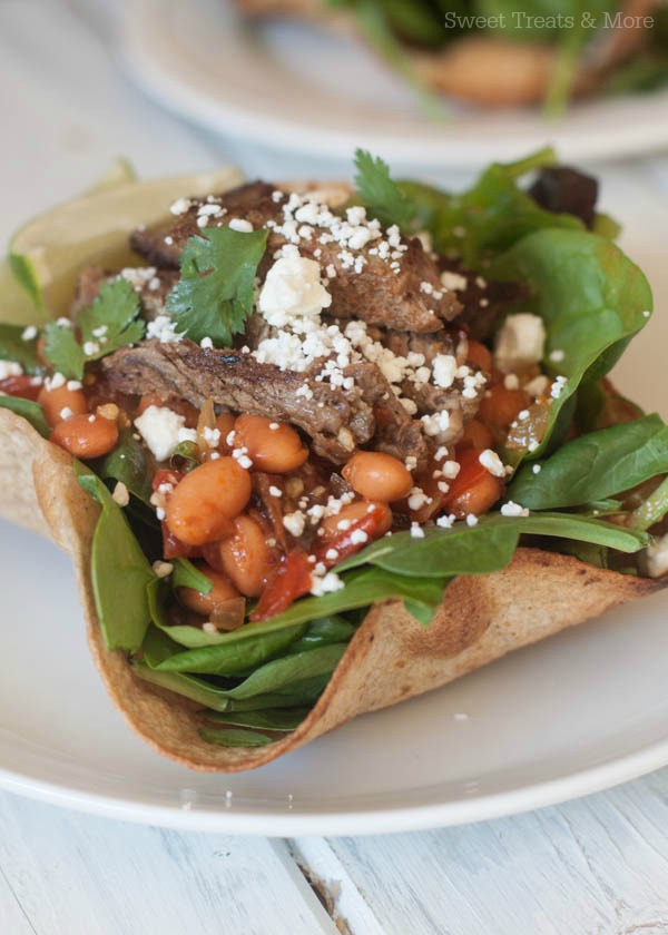 Adobo Grilled Steak Salad in Tortilla Bowls