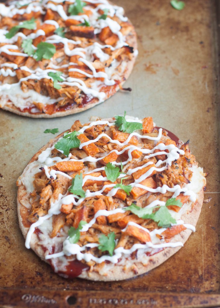 BBQ Chicken & Sweet Potato Pita Pizzas - Kristy Denney