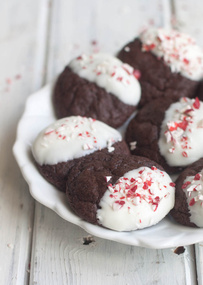 White Chocolate Dipped Peppermint Chocolate Cookies - Kristy Denney