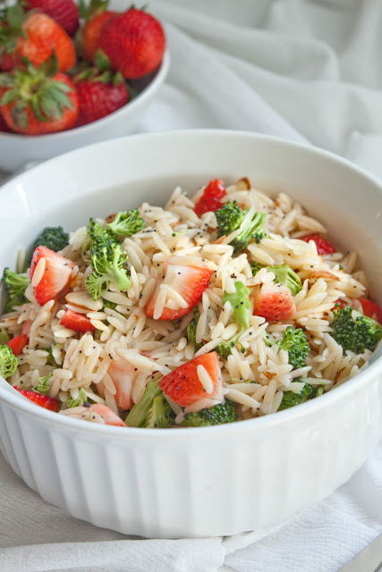 Strawberry & Broccoli Orzo Pasta Salad with Lemon Poppy Seed Vinaigrette