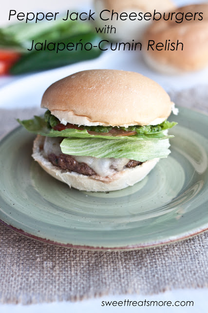 Pepper Jack Cheeseburgers with Jalapeńo-Cumin Relish