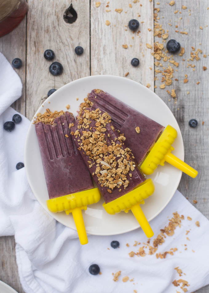 Blueberry Acai Yogurt Pops with Granola