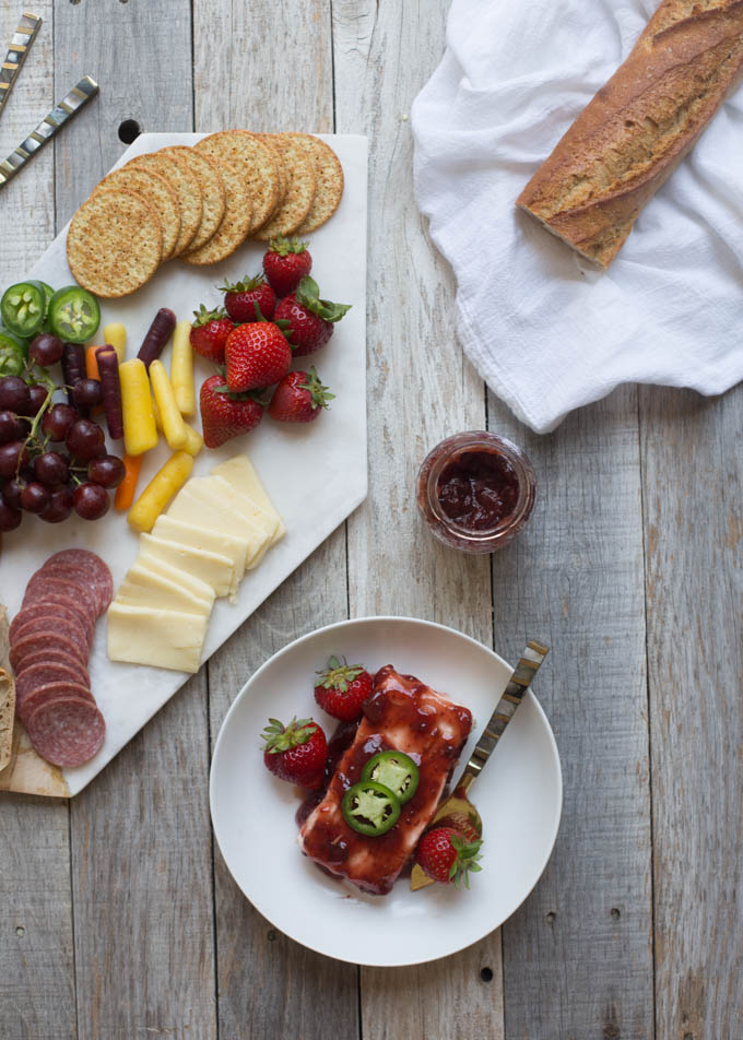 Strawberry Jalapeño Cream Cheese Spread + a simple summer Charcuterie Board