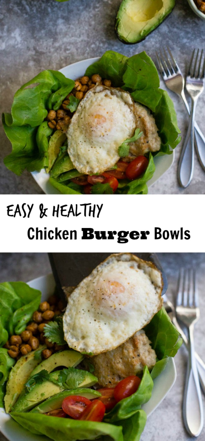 Easy Chicken Burger Lettuce Bowls with Roasted Chickpeas | Boys Ahoy