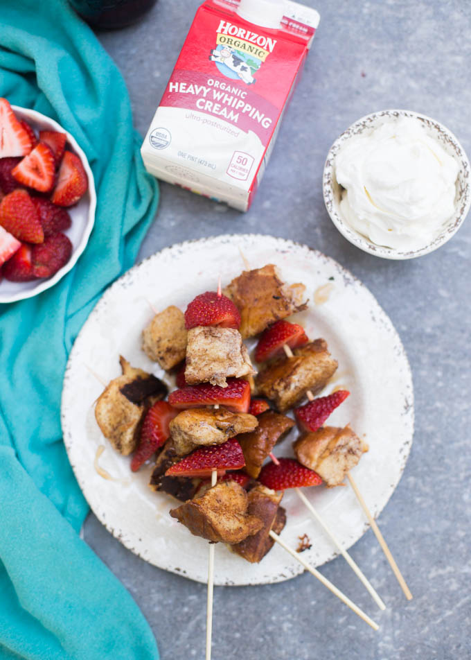 Challah Bread French Toast Skewers with Strawberries and Cream