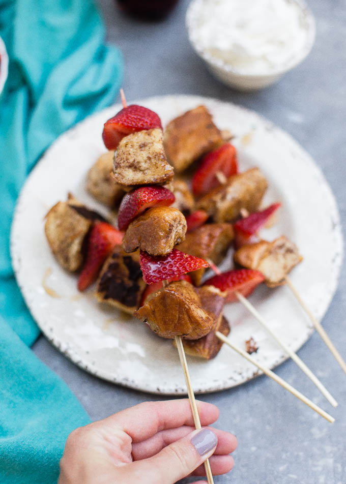 Challah Bread French Toast Skewers with Strawberries and Cream